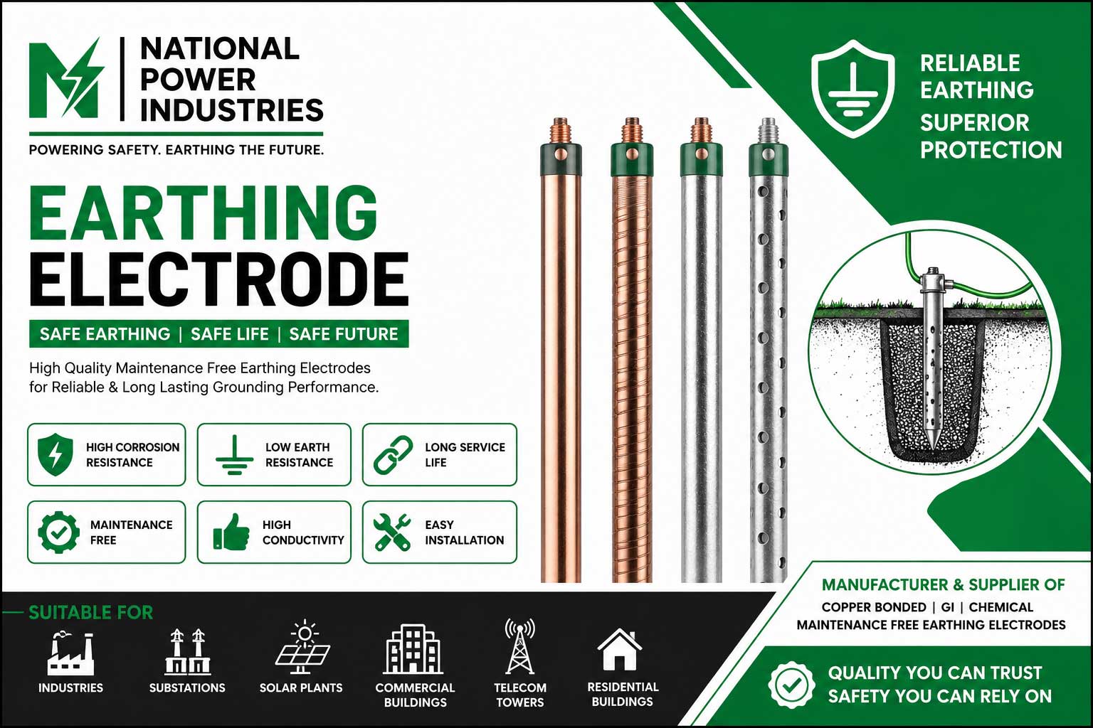 Earthing Electrode Earthing Electrode Supplier in Vadodara, Surat, Vapi, Valsad